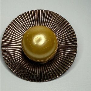 Vintage unusual Gold tone faux pearl Bronzy rose gold tone Brooch brutalist pin